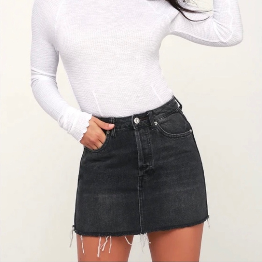 Free People Black Denim mini Skirt size 27 NWOT